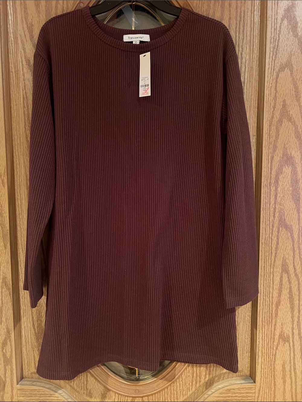 Francesca's Collections Long Sleeve Ribbed Tunic Dress - Maroon